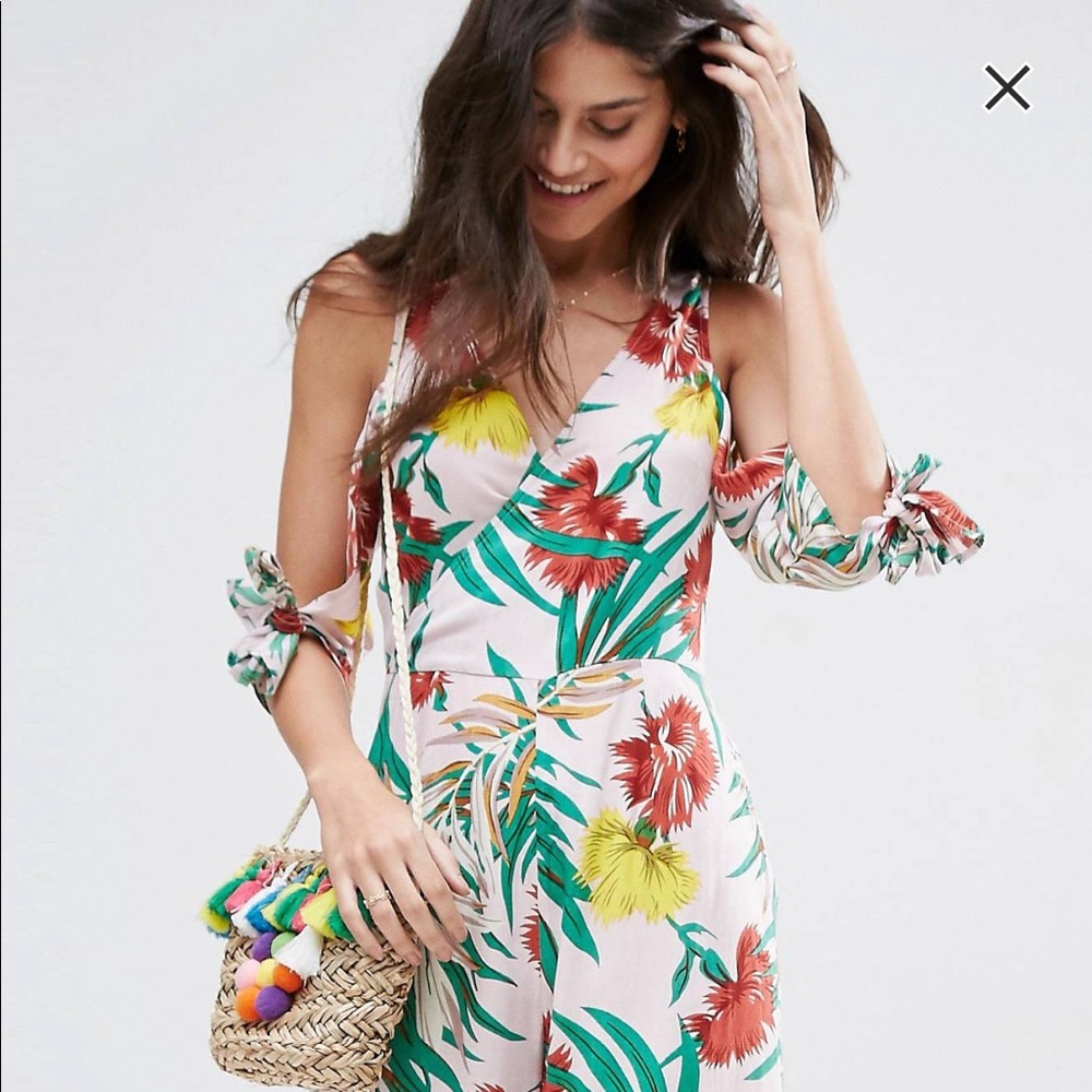 ASOS Cold Shoulder Jumpsuit in Tropical Print
